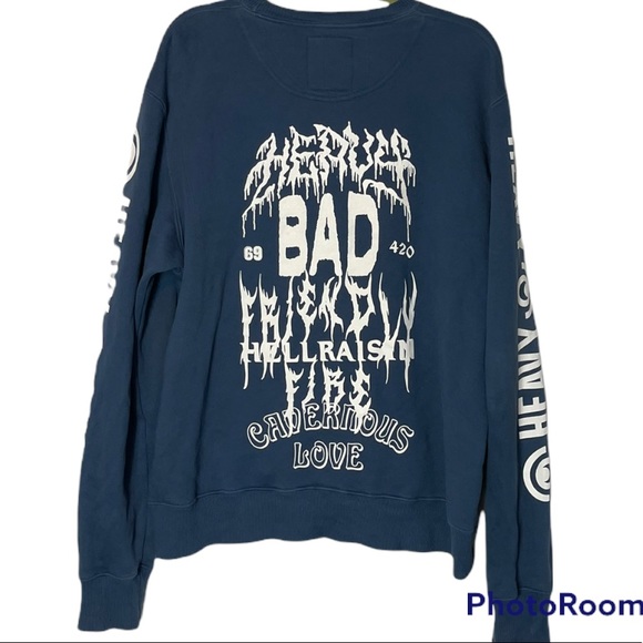 Last Heavy Blue Graphic Print Sweatshirt Size Medium - Picture 2 of 5